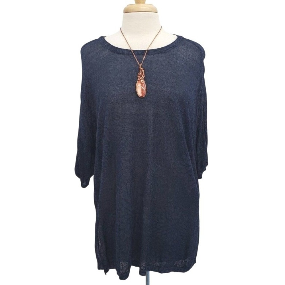 Pure‎ J. Jill Womens Navy Blue Linen Blend Blouse Top Size L Floral Short Sleeve